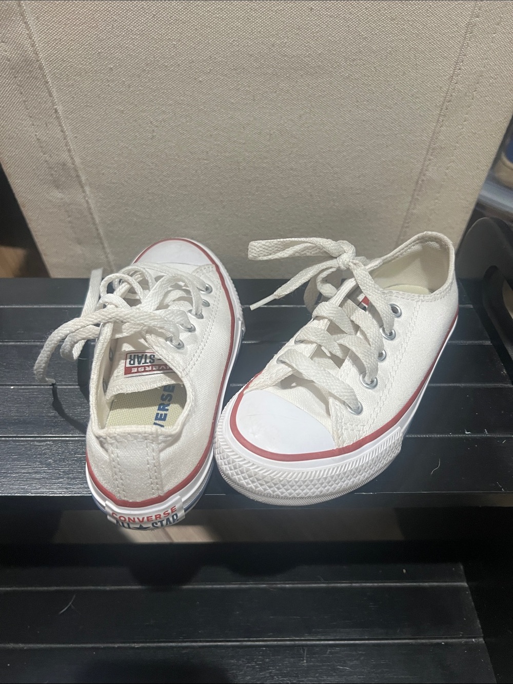 Converse Kids White Canvas Low Tops with Red Trim
